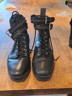 Michael Kors Black Lace-Up Ankle Boots with Buckle Straps
